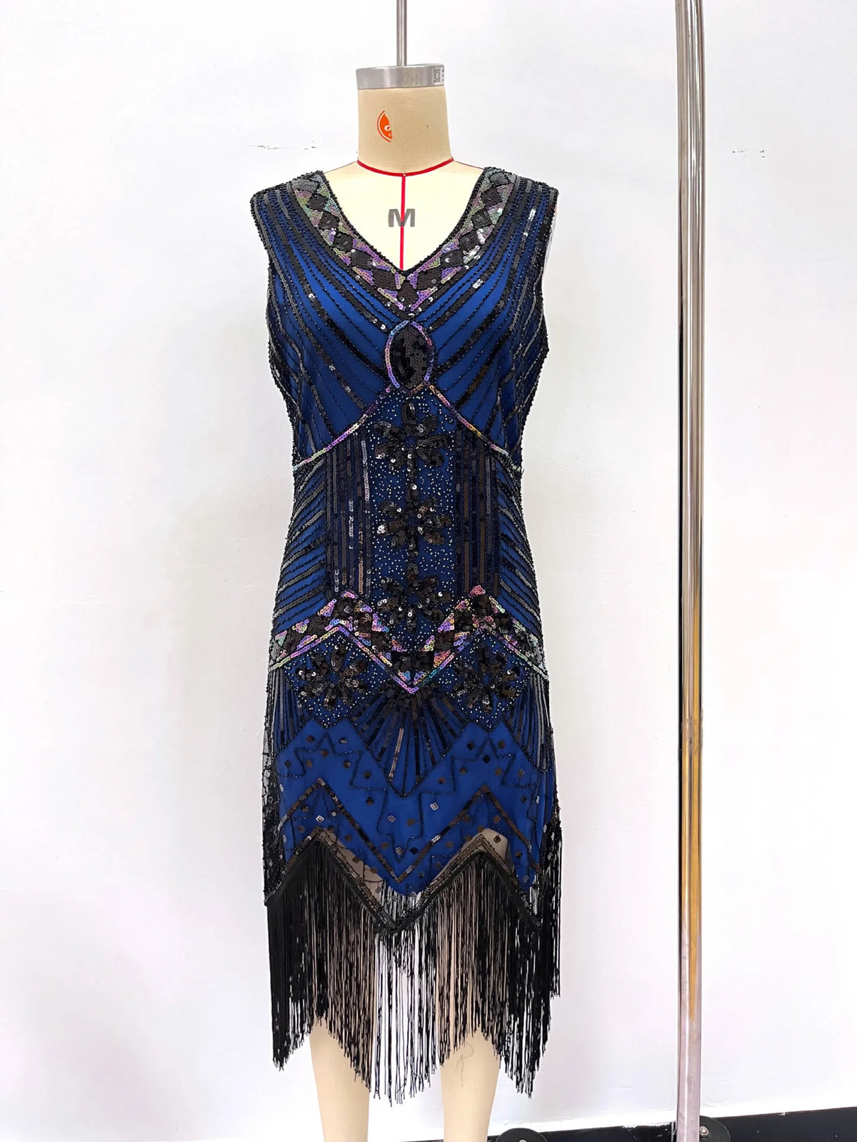 Women 1920s Flapper Dress Vintage Gatsby Beaded Sequin Fringe Midi Dress Sleeveless V Neck Roaring 20s Party Costume