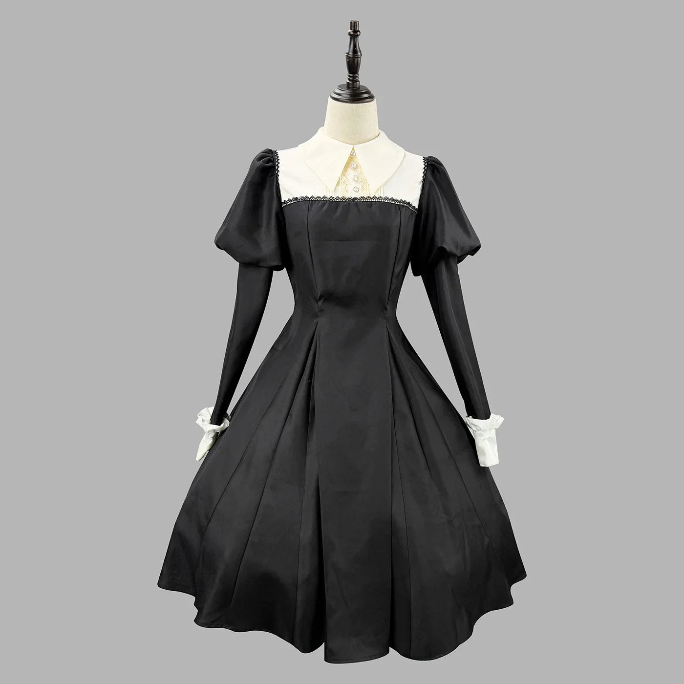 Women's Maid Lolita Dress Long Puff Sleeve Ruffle Apron Cosplay Costume with Headwear Theme Party Role Playing Outfits