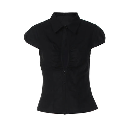Hot Girl Vintage Y2k Harajuku Crop Tops Button Cardigan Short Sleeve Women Korean Fashion Basic Style T Shirts Casual Streetwear