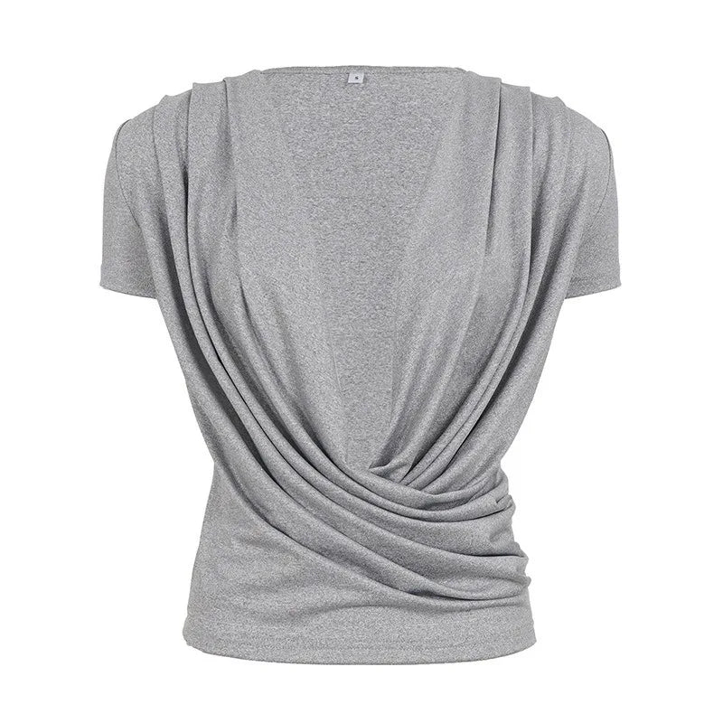 Women's Clothing Sexy Deep V-neck Fashion Design Sense Harajuku Spicy Girls Ins Versatile Solid Color Short Sleeved T-shirt