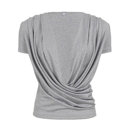 Women's Clothing Sexy Deep V-neck Fashion Design Sense Harajuku Spicy Girls Ins Versatile Solid Color Short Sleeved T-shirt