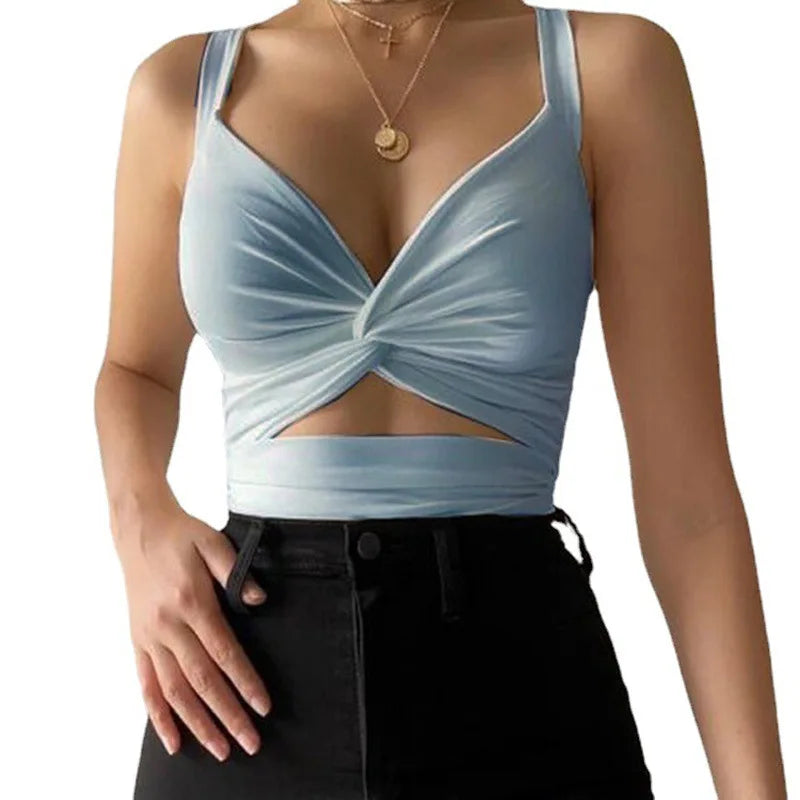 Sexy Twist Front Cutout Tank Top Solid Color V-neck Sleeveless Camisole Slim Fit Casual Daily Wear for Streetwear Women Clothes