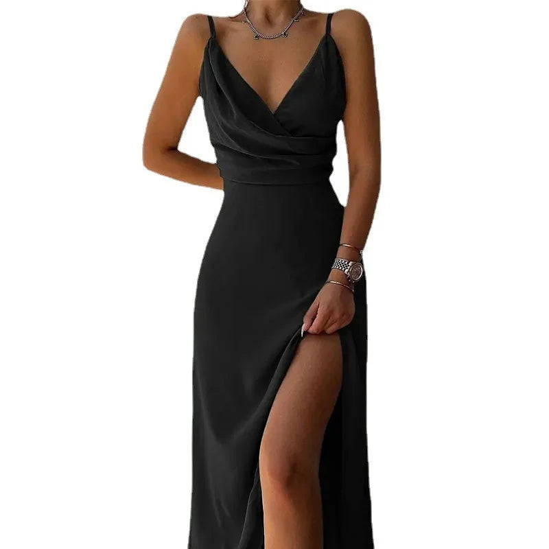 Summer Sexy Women's Camisole V-neck Slit Dress Elegant Sleeveless Gradient Slim Fit High Waisted Dress Maxi Vestidos Woman Party