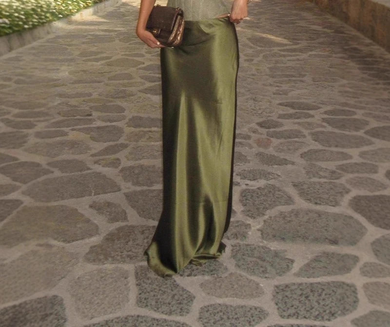Fashion Satin Skirt Set for Women Chic Sleeveless Backless Lace Up Slim Vest Solid Maxi Skirts Suit 2026 Summer New Party Suits