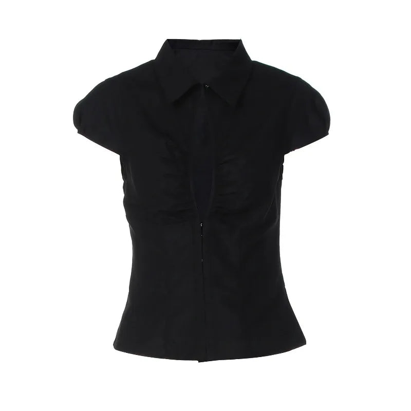 Hot Girl Vintage Y2k Harajuku Crop Tops Button Cardigan Short Sleeve Women Korean Fashion Basic Style T Shirts Casual Streetwear