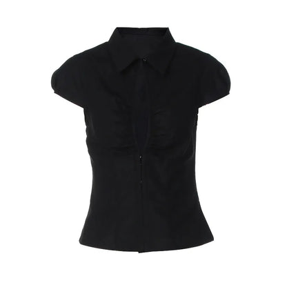 Hot Girl Vintage Y2k Harajuku Crop Tops Button Cardigan Short Sleeve Women Korean Fashion Basic Style T Shirts Casual Streetwear