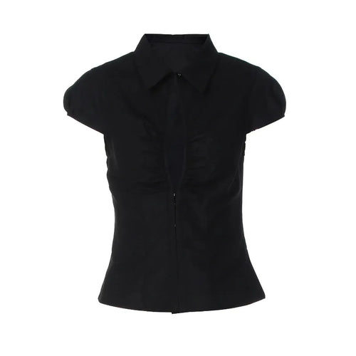 Hot Girl Vintage Y2k Harajuku Crop Tops Button Cardigan Short Sleeve Women Korean Fashion Basic Style T Shirts Casual Streetwear