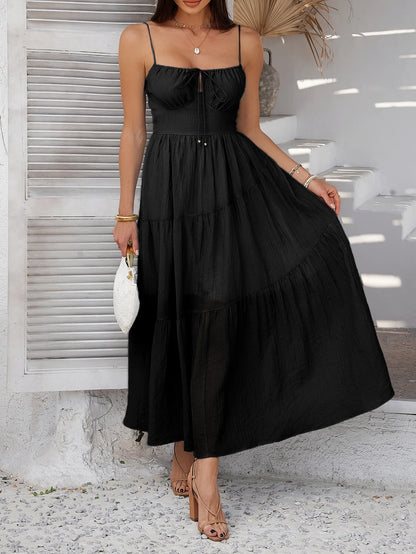 Slip Dress Women Party Long Dresses Sundress Slash Neck Sleeveless Backless Solid Lace Up Sexy Vestidos Summer 2026 A Line