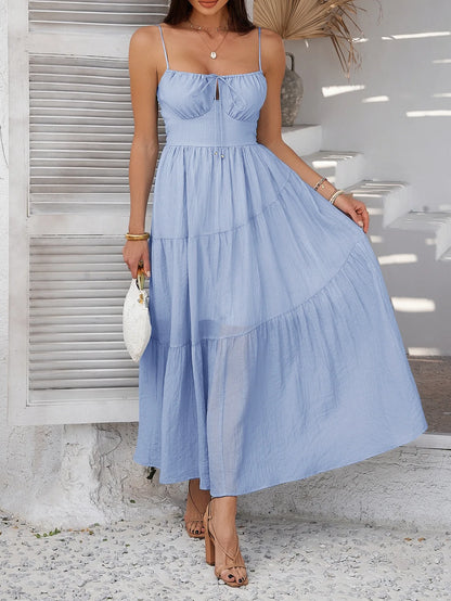 Slip Dress Women Party Long Dresses Sundress Slash Neck Sleeveless Backless Solid Lace Up Sexy Vestidos Summer 2026 A Line