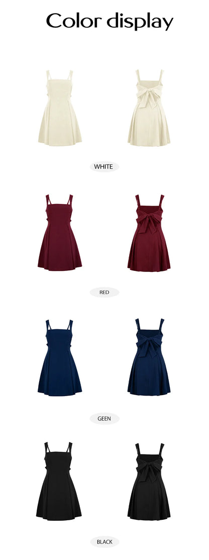 Summer Elegant Women's Dress Sexy Square Collar Solid Color High Waist A-Line Backless Dress Party Outfit Vestido
