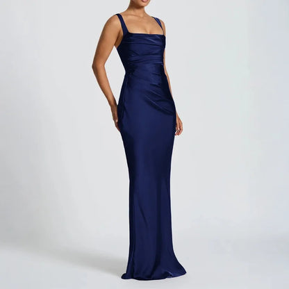 Women's Maxi Dress Elegant Sleeveless Solid Color Slim Fit Suspender Hip-wrapped Strap Dresses Fashion Ladies Party Long Skirt