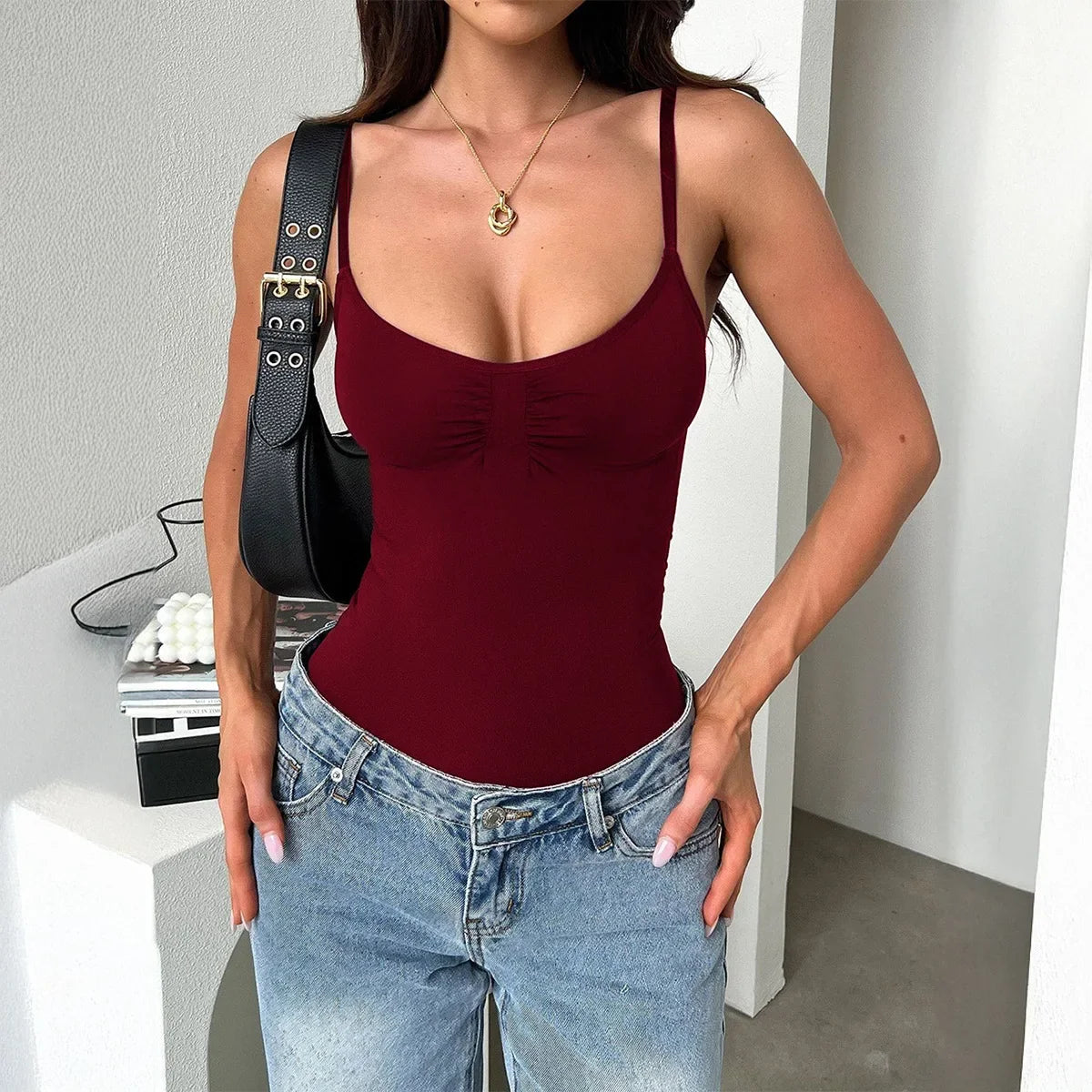 Women's Sleeveless Solid Tops Sexy Camisole Simple Basic Romper Spice Sling Strap Slim Vest Summer Jumpsuit for Vacation