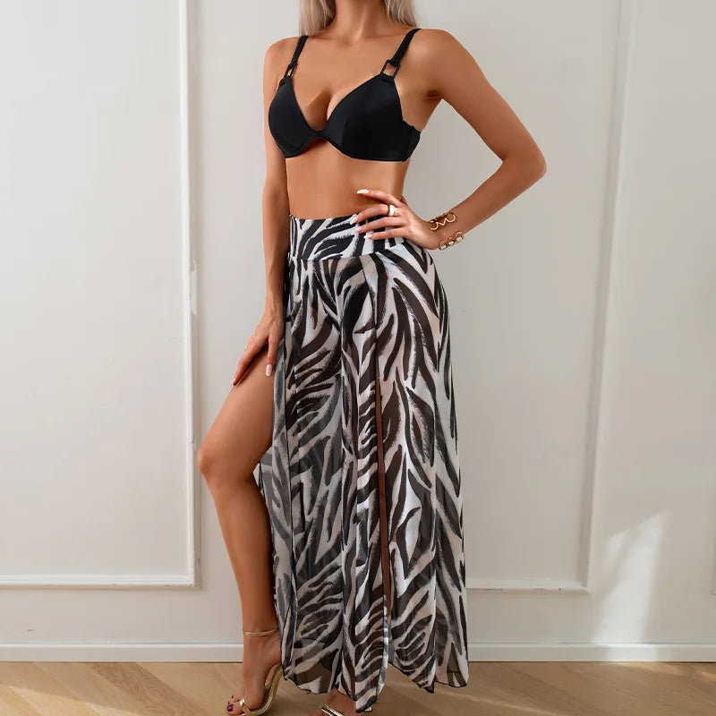 Women's Three-Piece Printed Swimsuit Set Fashion Split Bikini with Board Shorts Three-Piece Swimwear Summer Beachwear