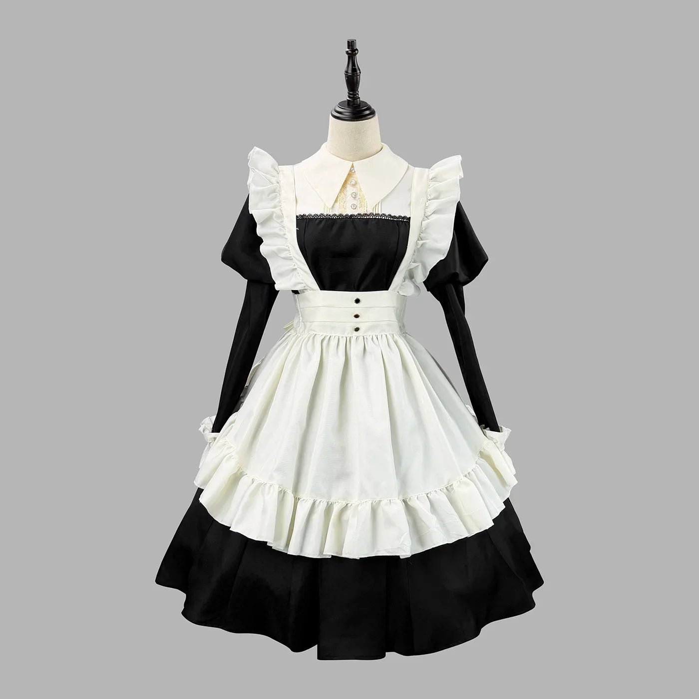 Women's Maid Lolita Dress Long Puff Sleeve Ruffle Apron Cosplay Costume with Headwear Theme Party Role Playing Outfits