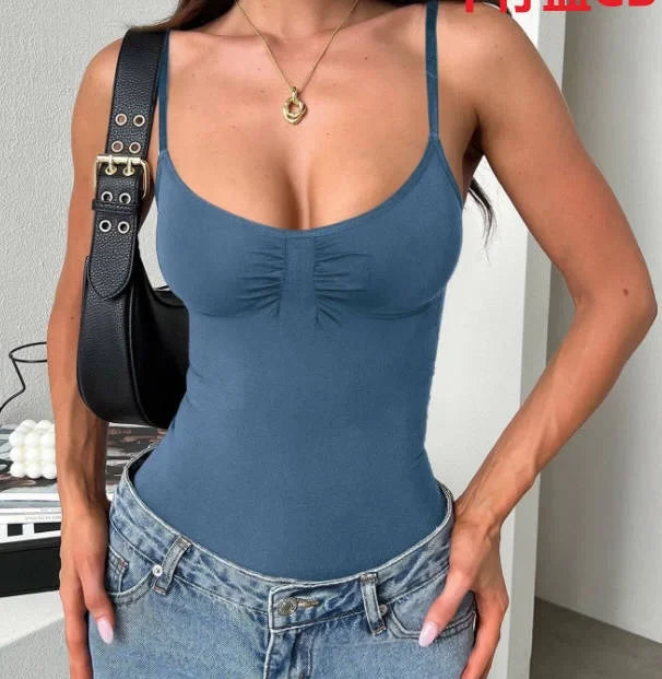 Women's Sleeveless Solid Tops Sexy Camisole Simple Basic Romper Spice Sling Strap Slim Vest Summer Jumpsuit for Vacation