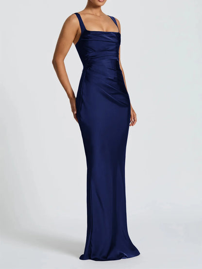 Women's Maxi Dress Elegant Sleeveless Solid Color Slim Fit Suspender Hip-wrapped Strap Dresses Fashion Ladies Party Long Skirt