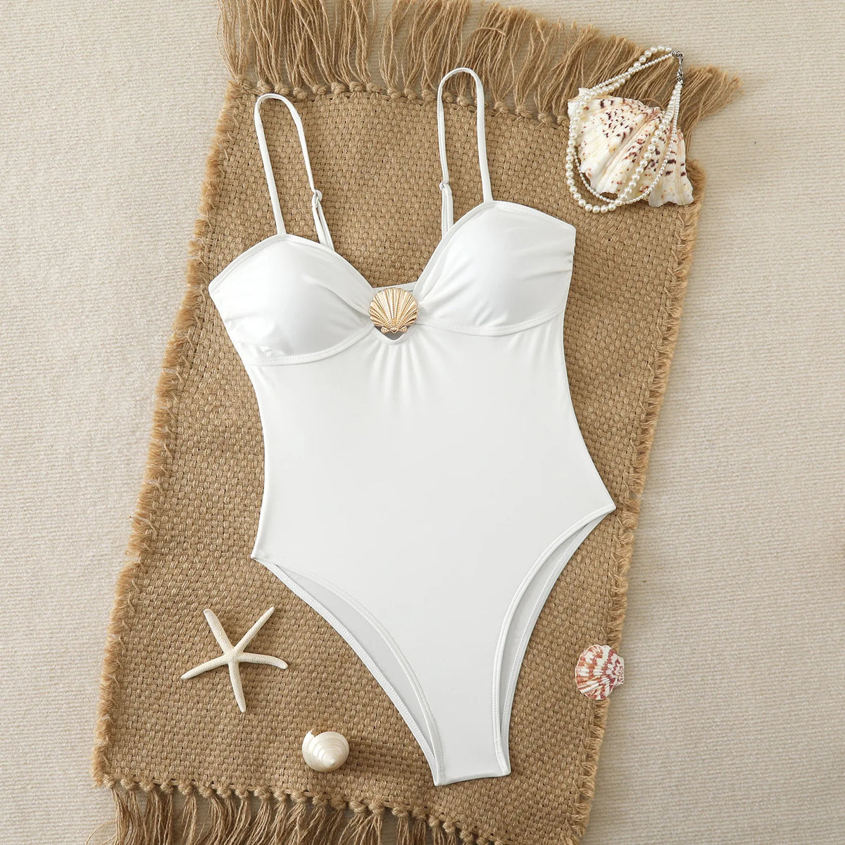 Fashion Beach Style Strap V Neck One Piece Water Outfit Solid Color Back Coverage Swimsuit for Coastal Trip Women Swimwear