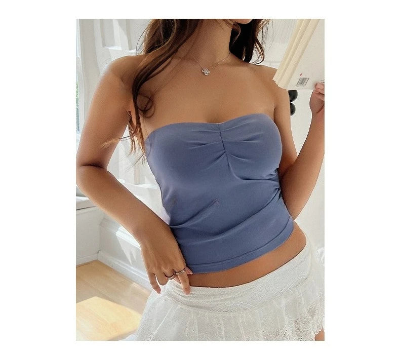 Summer Y2K Strapless Tube Basic Knit Crop Top Backless Sleeveless Bandeau Outfits for Sweet and Spicy Style Women's Clothing