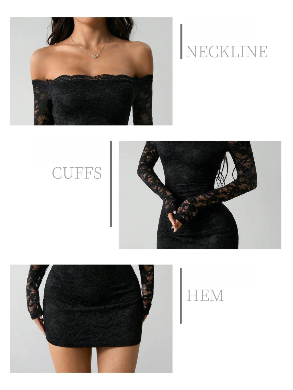 New Elegant Long Sleeve Lace Off Shoulder Neck Long-sleeved Slim Fit Thin Outing Hot Girls Outfits for Sexy Ladies Short Dress