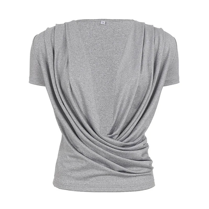 Women's Clothing Sexy Deep V-neck Fashion Design Sense Harajuku Spicy Girls Ins Versatile Solid Color Short Sleeved T-shirt