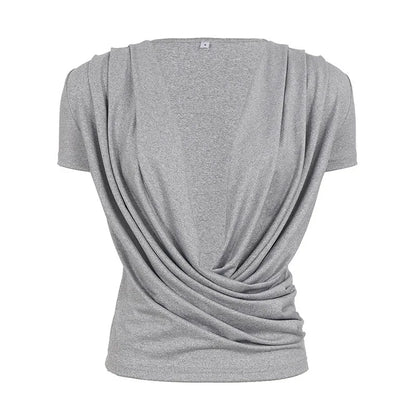 Women's Clothing Sexy Deep V-neck Fashion Design Sense Harajuku Spicy Girls Ins Versatile Solid Color Short Sleeved T-shirt